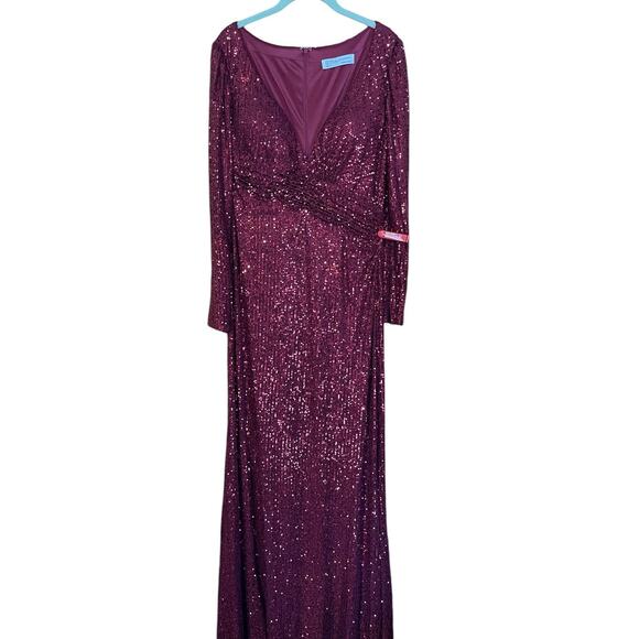 Mac Duggal Size 10 NEW Sequined Faux Wrap Long Sleeve Column Gown 26574 Wine - Picture 8 of 8